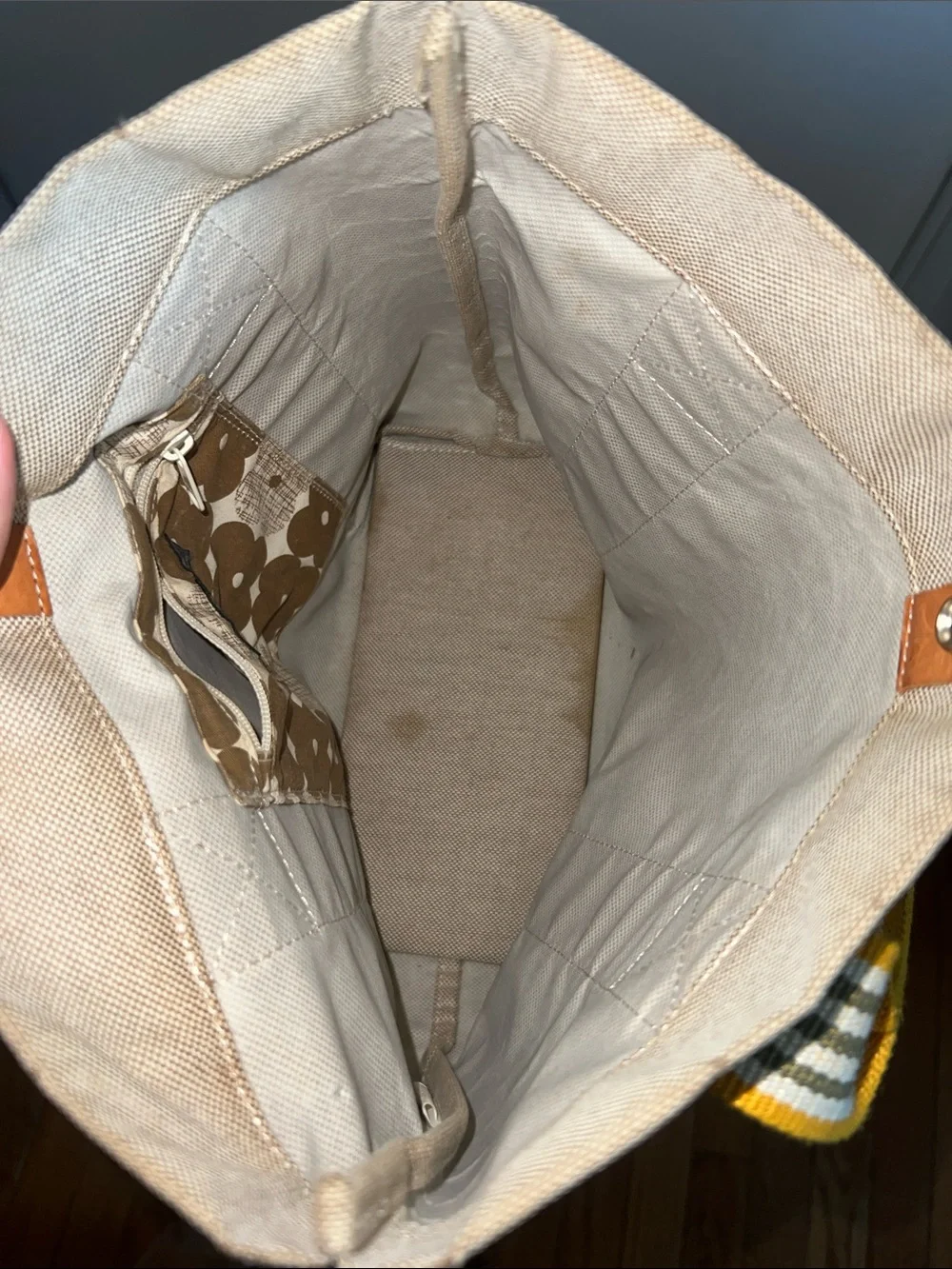 Orla Kiely Beige Canvas Tote with Yellow-Trim Straps